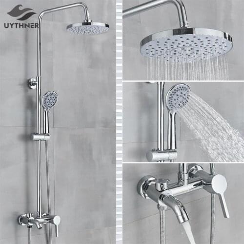 Bathroom Shower Set Faucet Bath Shower Mixer Tap 8" Rainfall Head Shower System Bathtub Faucet With Hand Spray Wall Mounted