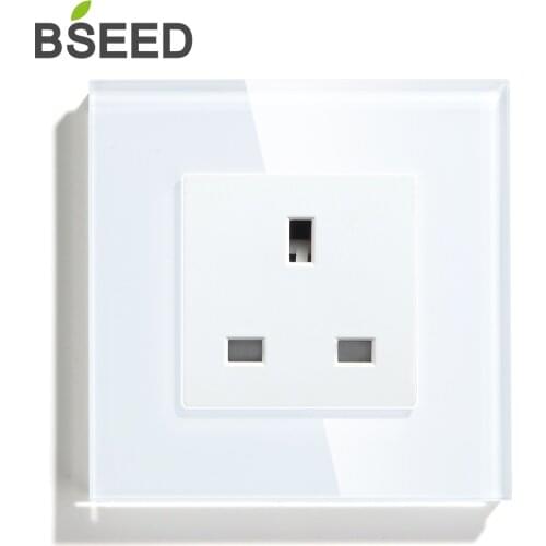 BSEED UK Standard Single Socket Crystal Glass Panel Wall Socket White Black 86mm 3 Colors Popular Home Improvement
