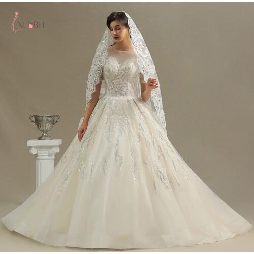 2021 New Arrivals 100% Real A Line Wedding Dresses O Neck Beading Sequins Short Sleeves Mariage Bride Dresses Custom Dresses