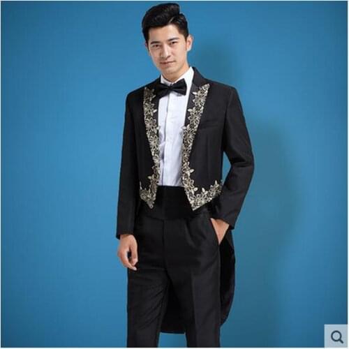 New Slim Mens White And Black Magic Ceremonies Singer Costumes Tuxedo Suits Host Clothing Wedding Groom Suit Formal Dress Sets