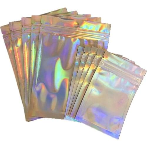 100pcs Aluminum Foil Zip Lock Bags Self-sealing Food Storage Bag Reclosable Gift Bags Plastic Packaging Laser Ziplock Bags