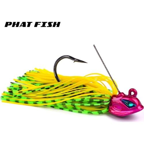 PHAT FISH 1pc 8cm 13g 3D Eyes Stainless Steel Weedless Skirts Jig Head Baits Metal Bass Fishing Lures Pesca Peche
