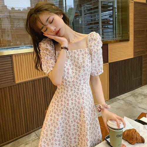 French Dress Women Summer 2021 Plus Size O-Neck Short Sleeve Loose Waist Print Dresses Office Lady Fashion Clothing