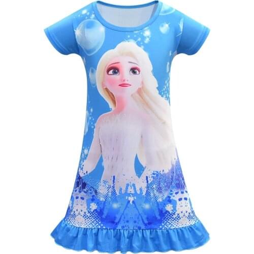 Disney Girls dresses baby Frozen Elsa childrens silk short-sleeved pajamas nightdresses home clothing robes sleepwear