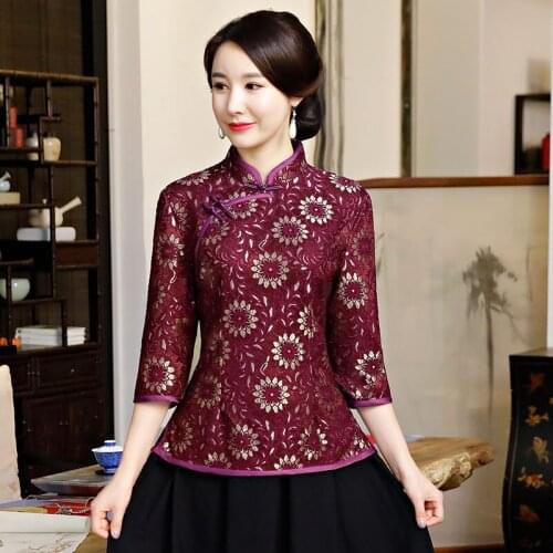 QIANTANG Lace Blouses