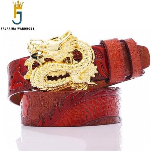 FAJARINA Mens Real Cow Genuine Belt for Men Unique Design Chinese Dragon Pattern Smooth Buckles Metal Cowhide Belts N17FJ860