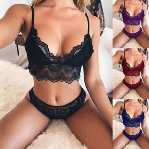 Sexy Women Underwear Bra Sexy Lingerie G-string Thong Nightwear Lace Flower Clothes Set Sleepwear Push Up Two Piece Sets
