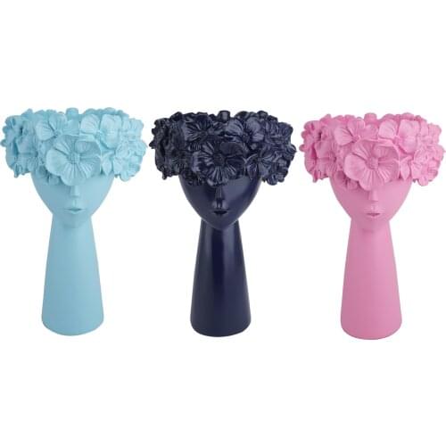 Nordic Resin Portrait Flower Pot Statue Sculptures Figure Plant Dried Flowers