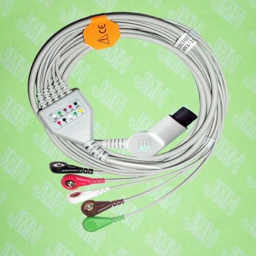 Compatible BCI,CSI,GE,Nellcor,Nihon Kohden and HP ECG Machine the one-piece 5 lead cable and snap leadwire,IEC or AHA,bent 6pin