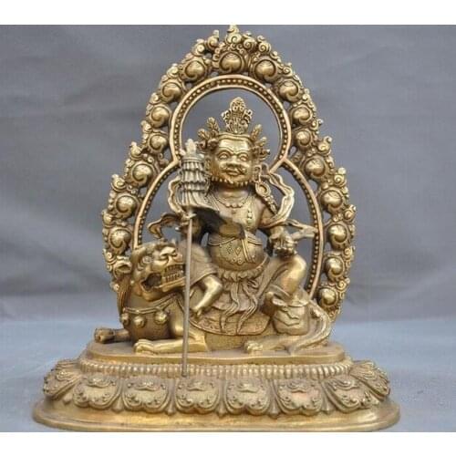 8" Tibet Buddhism brass Ride Beast Yellow Jambhala Wealth God Buddha Statue