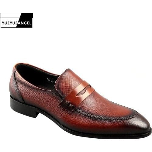 Men Pointed Toe Real Leather Shoes Spring Autumn Office Loafers Brown Dress Shoes Luxury Brand Cowhide Daily Casual Shoes Male