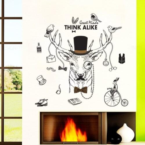 Mr. Deer Wall Sticker Home Office Decor Living Room Bedroom Backdrop Decal Nordic Simple Wallpaper Self Adhesive Room Decoration