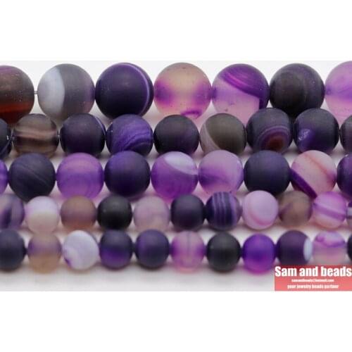 Factory Price Natural Stone Dull Polish Matte Purple Stripe Agates Round Loose Beads For Bracelet Necklace Making DMS20