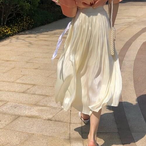 Women Skirts Vintage High Waist Pleated Skirts Casual Loose Women casual long midi skirts Ladies fashion A-Line big swing skirt