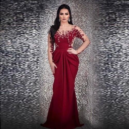 New Arrival Long Sleeves Burgundy Evening Dress mermaid 2020 robe longue Kaftan Dubai Formal dress Party Gown Robe de soiree