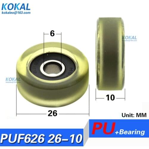 [PU0626-10]Free shipping 10PCS 6*26*10mm 626RS TPU bearing wheel glass door window rubber pulley roller