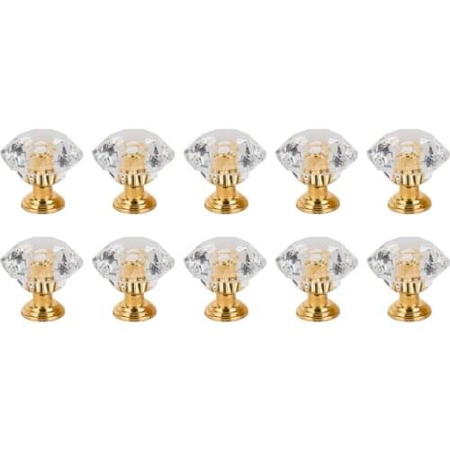 10pcs/set Drawer Furniture Knob Pull Handle Use for Knob Cupboard Cabinet Drawer Fittings Gold Diamond Crystal Shape Acrylic