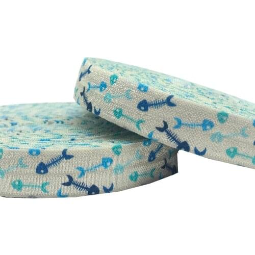 10 Yards 5/8'' 15mm Printed Fish bone Fold Over Elastic Ribbon Hair Bow/Christmas/wedding DIY Sewing Accessories Decoration