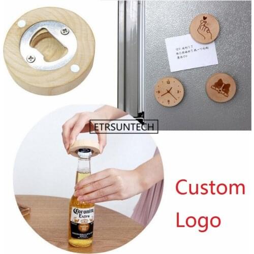 150pcs/lot New design Wooden Round Shape Bottle Opener Coaster Fridge Magnet Decoration Beer Bottle Opener Free laser logo