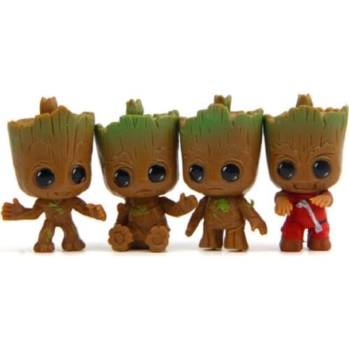 4 piece/set Q version Tree Man Groot Baby Action Figure Toys Cute Creative Keychain Anime Figure Super Hero Groot Toy Gift Sets