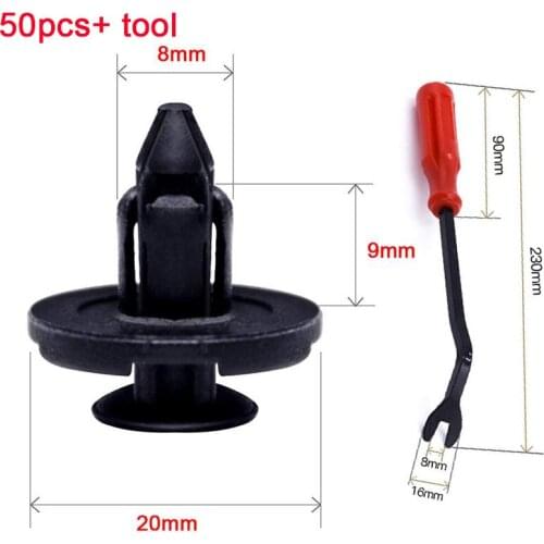 50pcs 8mm Auto Fastener Clip + Tool Car Clips Voiture spinki samochodowe plastic clips automobile Door Trim Rivet Retainer Push