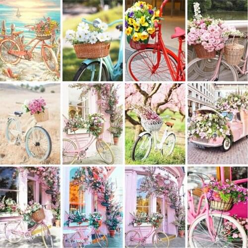 5D Square Diamond Painting Bicycle Rhinestones Art Diamond Embroidery Landscape Cross Stitch Kits Handmade Hobby Gift Home Decor