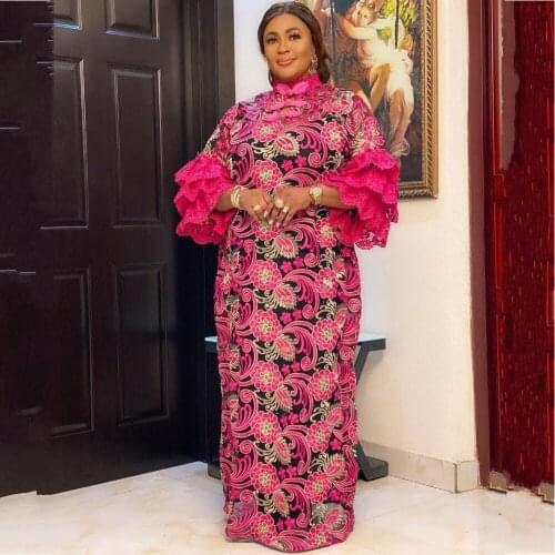 African Dashiki Fashion Loose Embroidery Long African Maxi Dress For Women African Clothes Elegant Lace Dresses Abaya