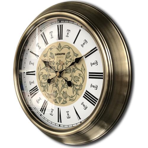 European Retro Wall Clock Metal Gold Vintage Large Clocks Wall Home Decor American Home Living Room Silent Reloj 18 Inch FZ195