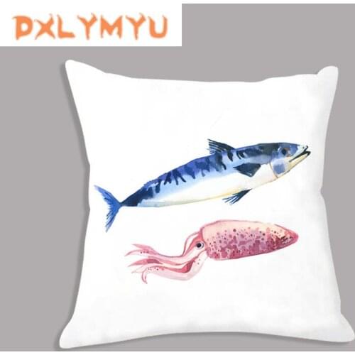 Decorative Cushion Cover Soft Pillow Covers Starfish Fish Conch Octopus Marine Organism Print Sofa Chair Pillowcase 45*45CM