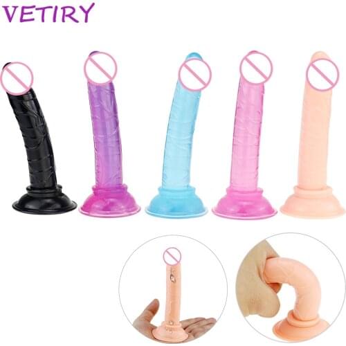 VETIRY G-spot Dildo Simulation Penis Crystal Transparent Color Small Penis Not Vibrator Penis Sucker Anal Toys For Woman Sex Toy