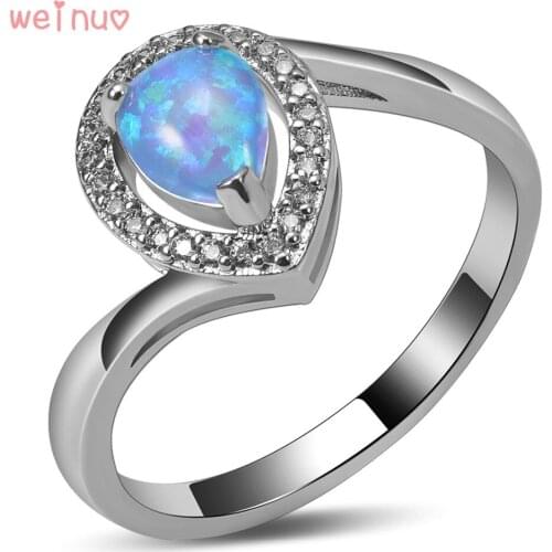 Weinuo Blue Fire Opal White Crystal Ring 925 Sterling Silver Top Quality Fancy Jewelry Wedding Ring Size 5 6 7 8 9 10 11 A390
