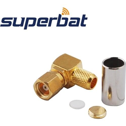 Superbat SMC Cable Mount 50ohm Crimp Plug Right Angle Connector for RG58 RG400 RG142 LMR195