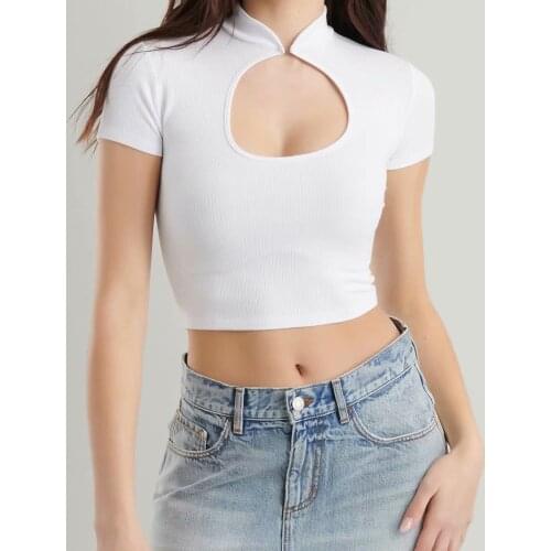 Summer Casual Harajuku T-shirt Woman Black Basic Short Sleeve Crop Tops Tee Women Chinese Style Vintage T Shirts Female Clothes