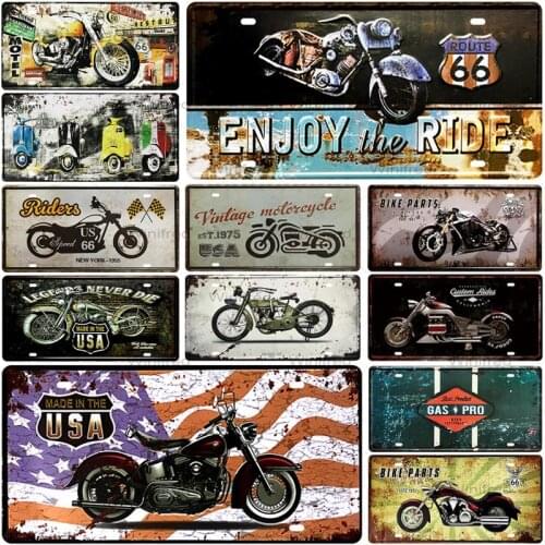 Cool Motorcycle Route 66 Car License Metal Plaque Vintage Garage Tin Sign Plate Bar Pub Club Decoration Iron Poster 15X30Cm