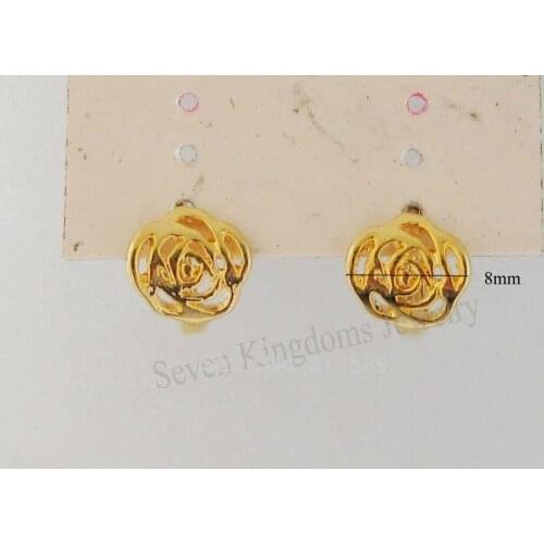 CUTE NEW FLOWER 24K YELLOW GOLD GP FILL OVERLAY HUGGIE HOOP 0.39" EARRING/GREAT GIFT