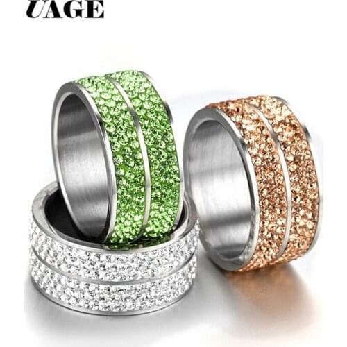 UAGE 11mm Titanium Stainless Steel Rings For Women Men 6 Row Crystal Zircon Wedding Engagement Ring Female Jewelry Hot Sale 2018