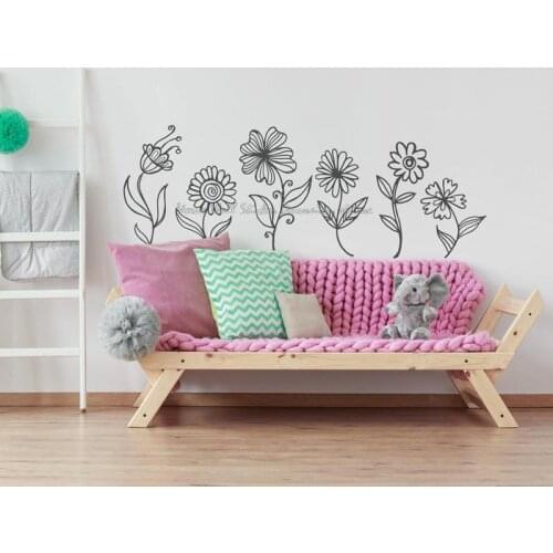 Sketch hand-painted flower wall stickers minimalist plant garden kindergarten children girls room decoration vinyl decal gift 13
