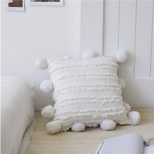 Wool Ball Cushion Cover Vintage Yellow White Pillow Cover Knit 45X45cm Zip Open Home Decoration Sofa Bed Chair Throw Pillowcase