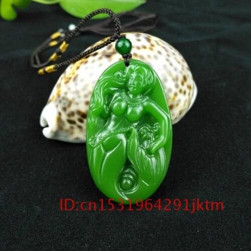 Jade Jadeite Amulet Carved Fashion Necklace Hand Pendant for Jewelry Green Chinese Men Mermaid Gifts Charm Women Natural