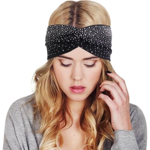 New Cotton Twist Style Headband Soild Color Elastic With Rhinestone Hairband Sport Yoga Run Knitted Headband Soft Hairwear