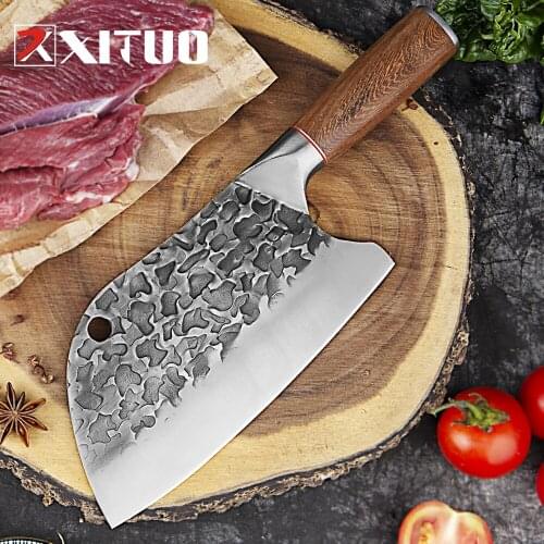 XITUO 8 Inch Handmade Kitchen Knife High Carbon Steel Meat Cleaver Chef Knife Butcher Knife Color Wood Handle For Kitchen
