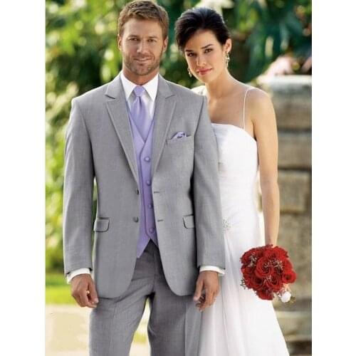 Slim Fits Light Grey Mens Work Busienss Suits Customize Navy Blue Groom Tuxedos Prom Party Dress (Jacket+Pants+Vest) NO:066