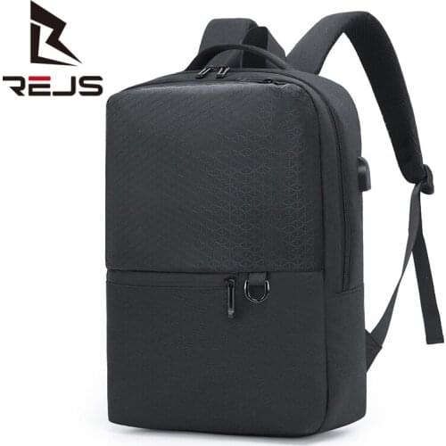 REJS LANGT Solid Color Mens Backpack Laptop 15.6 Inch Business Backpacks with USB Charging Simple Waterproof Mochila Daypack