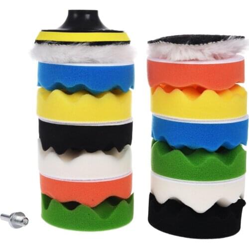 New Polishing Buffing Pad Auto Car Polishers and Buffers Wax Set Pack Of 15 Pcs +M10 Drill Adapter Kit