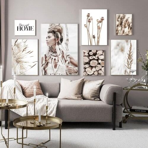 Wild Boho Woman Wheat Plant HOME Quotes Poster Canvas Wall Art Print Scandinavian Pictures Nature Landscape Painting Decorative