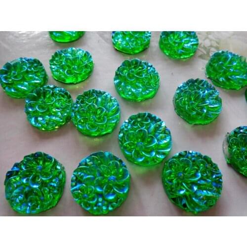 Sew On resin stones Green AB colour rhinestones Round 16mm Surface of a flower crystal resin flatback strass 100pcs/lot