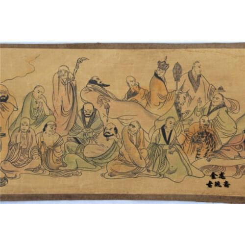 Elaborate Chinese Ancient picture silk paper 100 Buddha Figure Scroll painting