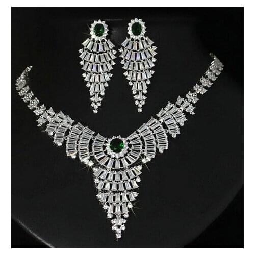 Luxury jewelry cubic zircon micro setting tassel exquisite bridal wedding necklace earring jewelry set women