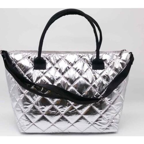 Luxury Down Jacket Fabric Space Bags for Women Handbags and Purses Soft Large Shoulder Shopper Bag Silver Purse Winter Tote 2021