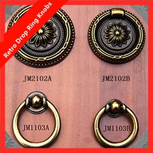 Vintage style drop rings drawer shoe cabinet knobs pulls antique bronze dresser door handles knobs retro rings knobs
